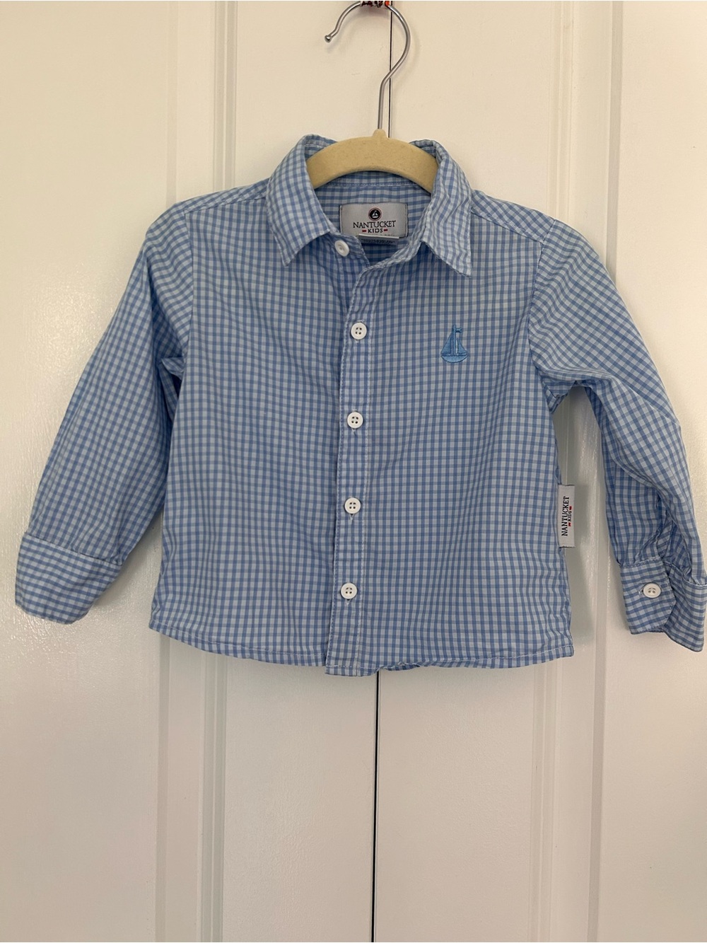 Nantucket Kids blue and white gingham checkered button down shirt 12-18 months